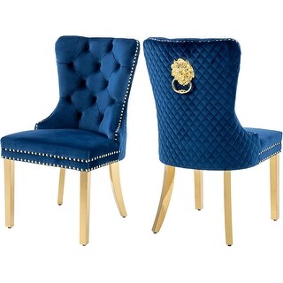 Elegant Velvet Tufted Dining Chairs Set of 2 with Golden Legs, Lion ...