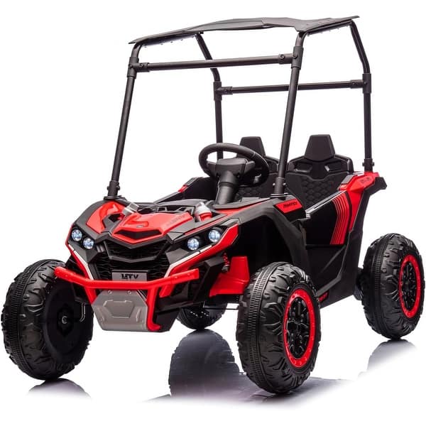 slide 2 of 32, 2-Seater Kids Ride On Utv, 24V 4WD Electric Truck with Sun Shade Red