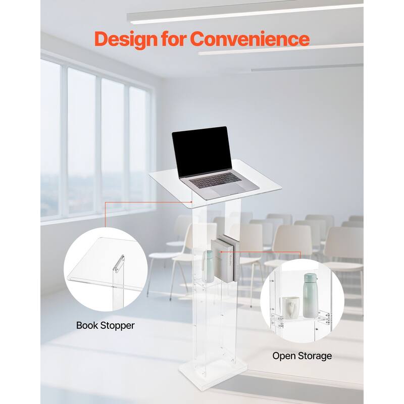 50-Inch Podium Stand with Storage Shelf and Book Stopper