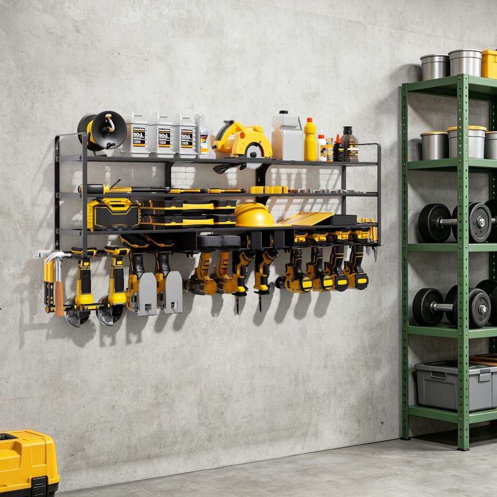 54.13'' Large Heavy Duty Power Tool Storage Wall Mount Organizer with 12 Cordless Drill Holder