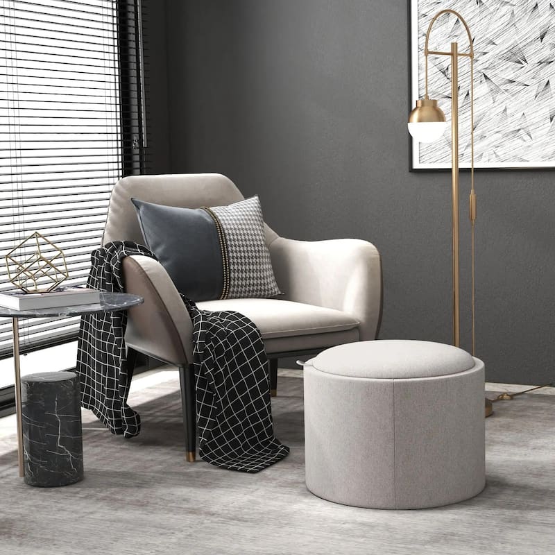 Round Storage Ottoman Coffee Table with Flip Top Tray,Hidden Storage - Dark Grey