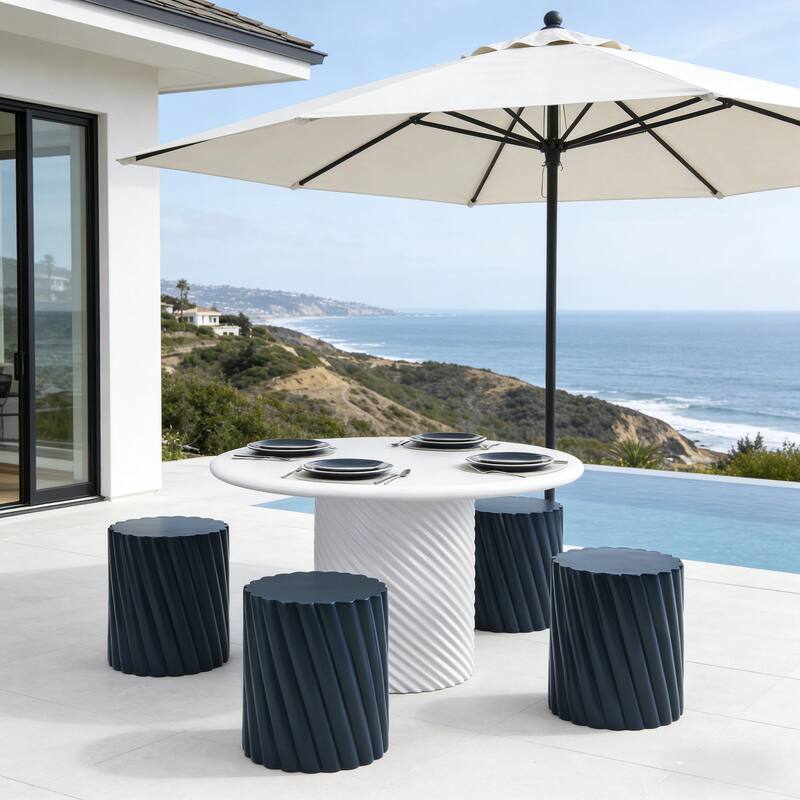 Christopher Knight Home - Modern Outdoor All-Weather Patio Table Set with MGO Construction - White+Navy