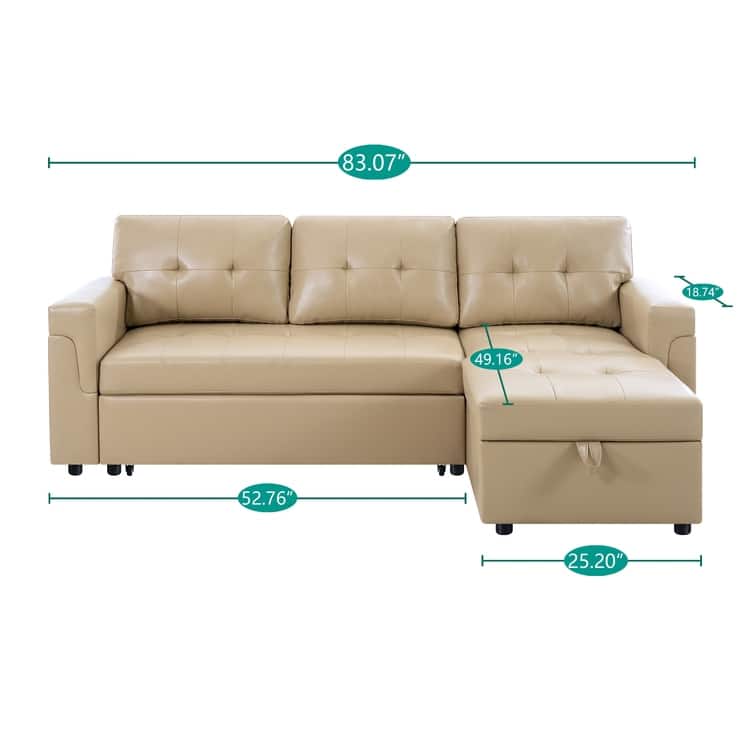 Perry Modern Reversible Sleeper Sectional Sofa with Storage Chaise, Pullout Sleeper Sofa Couch Bed for Living Room