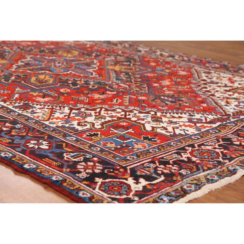 Hand Knotted Oriental 100% Wool Carpet Traditional Medallion Oranges & Rust Heriz Area Rug - 9' 11'' X 6' 6''
