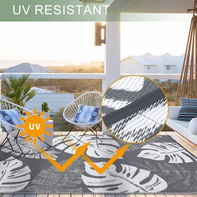 Outdoor Rug Waterproof Reversible Rug Modern Leaves Plastic Straw Area Rug