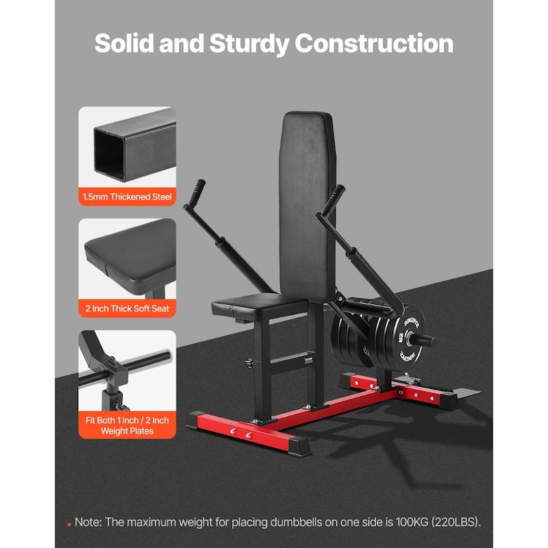 Black-Red Multi-Function Seated Dip Machine with Adjustable Grip Handles for Triceps Chest and Biceps - 55” x 27” x 51”