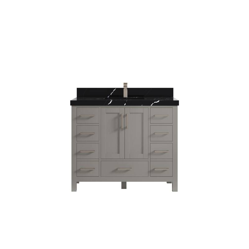 Willow Collections 42 in. W x 22 in. D Malibu Single Sink Bathroom Vanity with Countertop - 2" Calacatta Black - Elephant Skin Gray