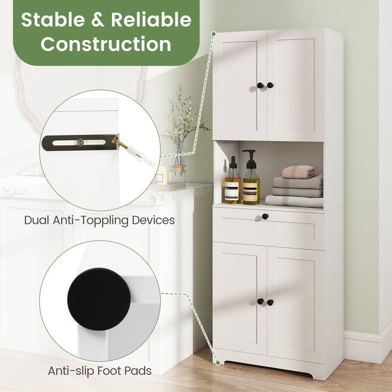 Gymax 67.5'' Kitchen Pantry Cabinet w/4 Doors 1 Drawer Open Countertop