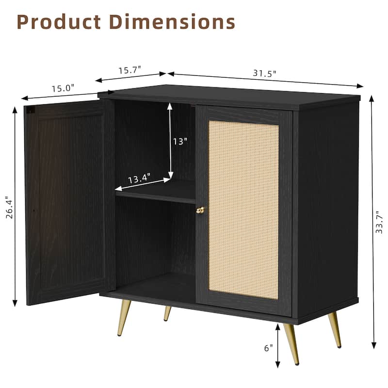 Futzca Storage Cabinet, Rattan Cabinet with Adjustable Shelf