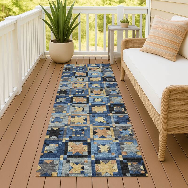 Machine Washable Indoor/ Outdoor Global Goddard Chantille Rug - Navy - 2'3" x 7'6"