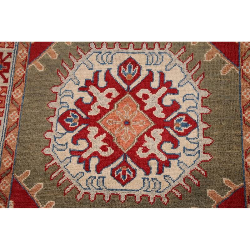 Geometric Kazak Oriental Foyer Rug Handmade Wool Carpet - 3'2" x 4'9"