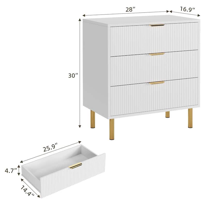 3 Drawer Dresser, Wood Chest of Drawers Organizer Storage with Gold Handle, Small Storage Cabinet