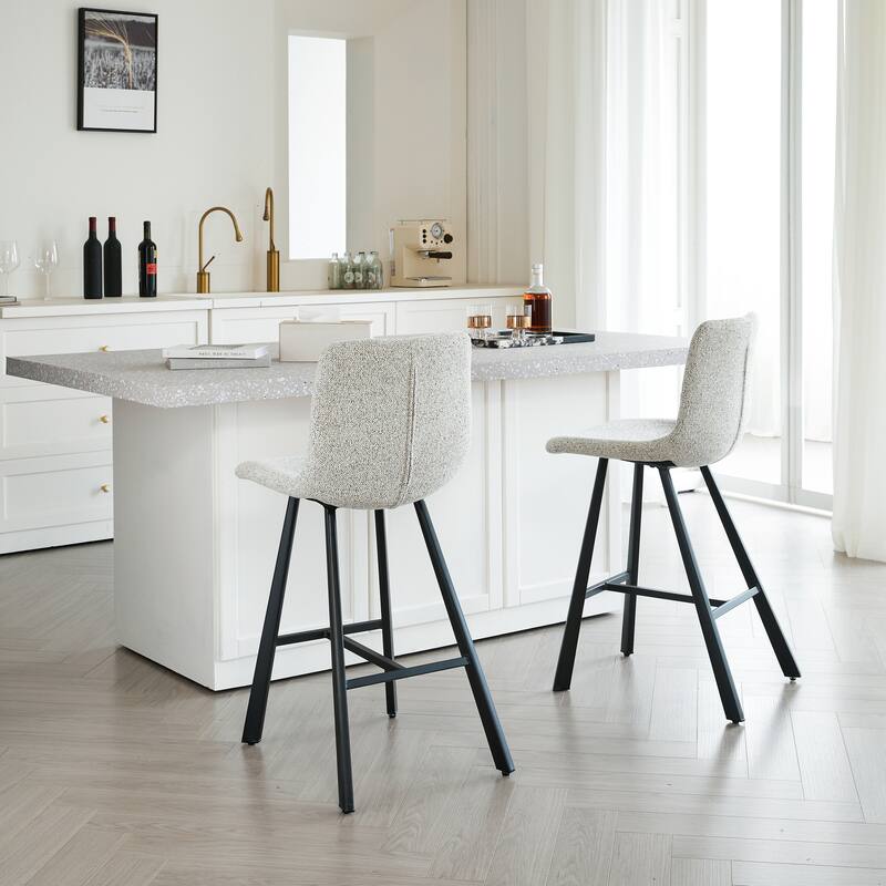 Set of 2 Bar Stool with Ergonomic Curved Backrest - Sturdy Black Metal Frame Counter Height Seating with Footrest