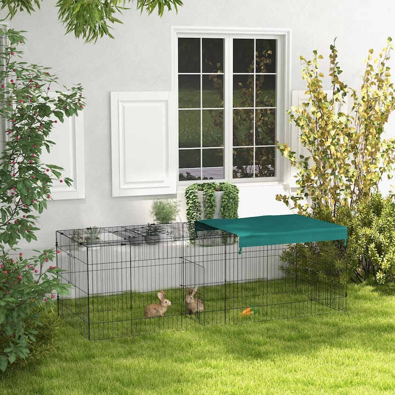 PawHut 87" L Metal Chicken Playpen, Small Animal Cage, Pet Playpen Yard Fence for Rabbits, Chinchillas with Roof