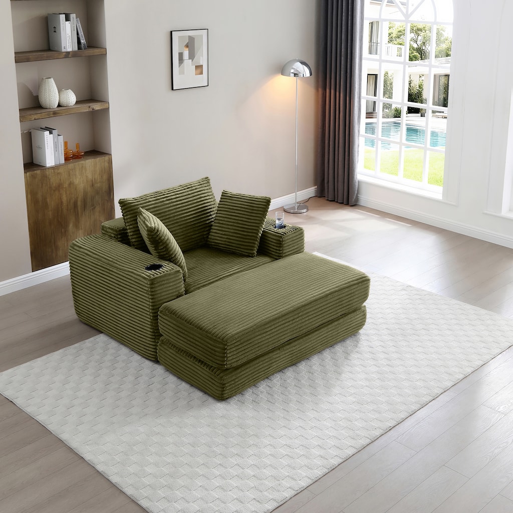 Anmytek Green Corduroy Convertible Sofa Bed 3 in 1 Folding Floor Couch Sleeper with Pillows for Living Room Bedroom