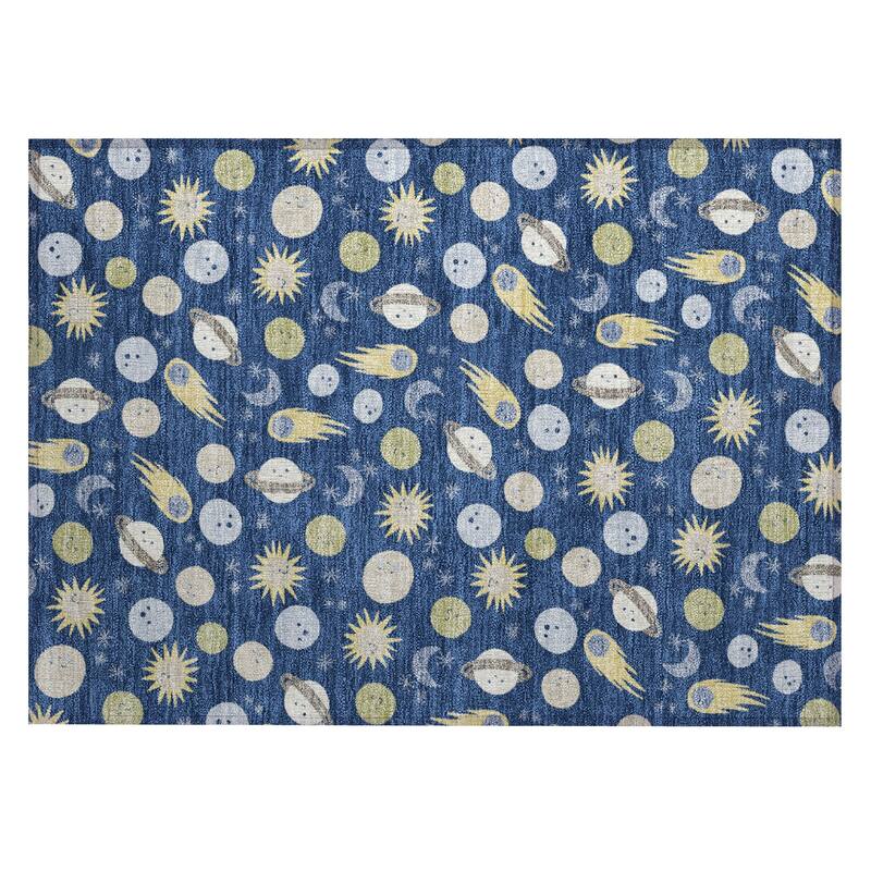 Machine Washable Indoor/ Outdoor Planets Comets Chantille Rug
