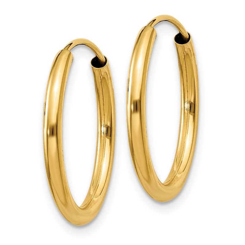Curata 14k Yellow Gold tube 2X17mm Polished Round Endless Hoop Earrings