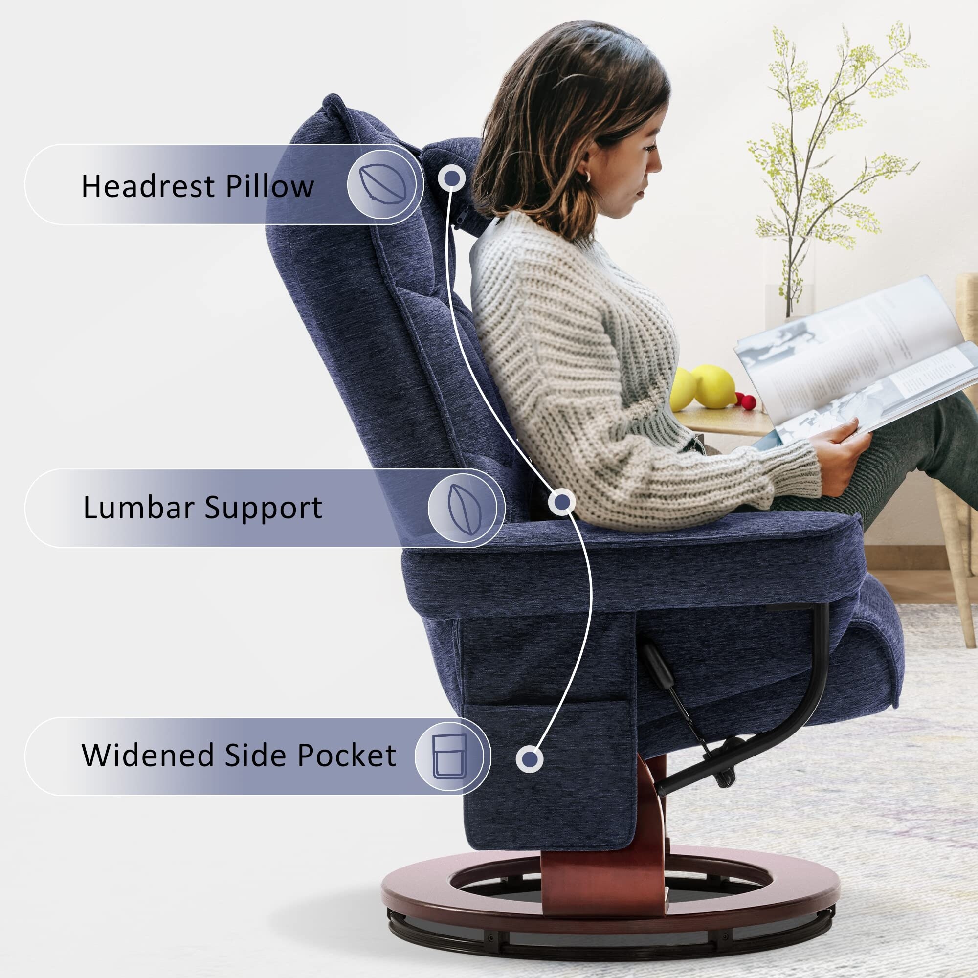 Fabric swivel chair on sale and footstool