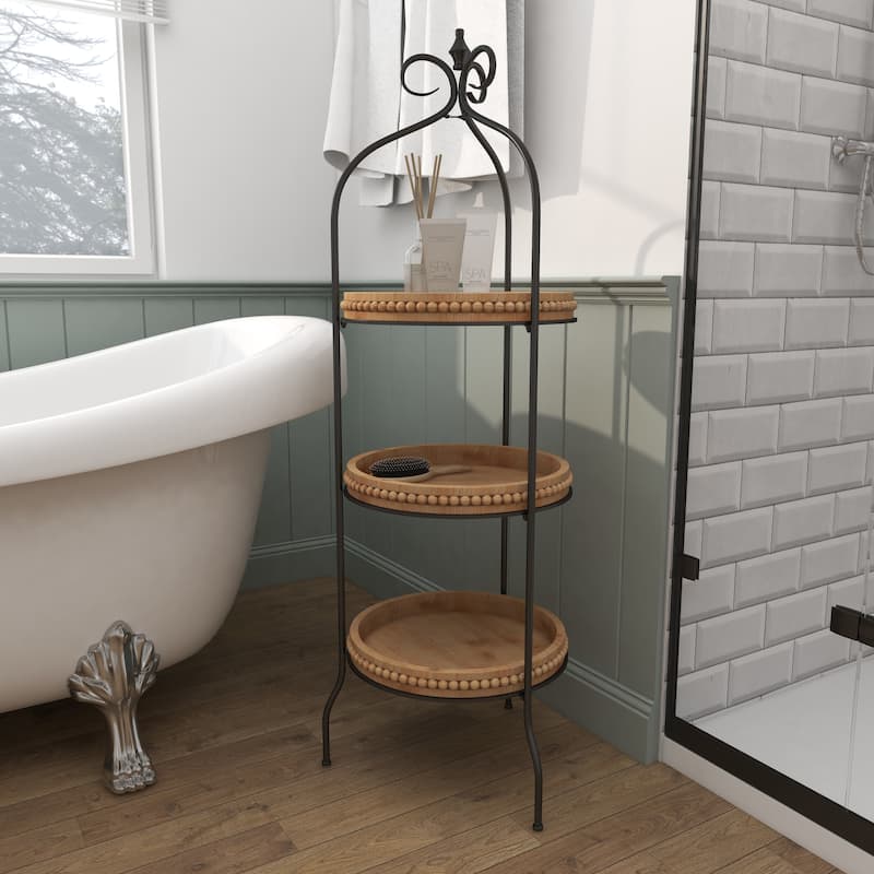 Metal Arched Beaded 3 Shelves Shelving Unit with Scroll Top - Brown - Roche River Decor