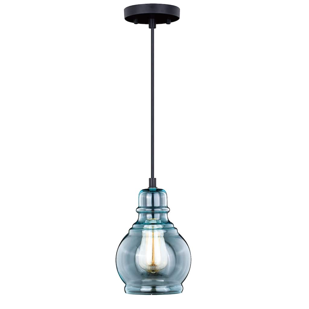 Farmhouse Jar Mini Pendant Ceiling Light with Smoke Blue Glass and Bronze Finish for Kitchen or Bar Area Decor - 144.5