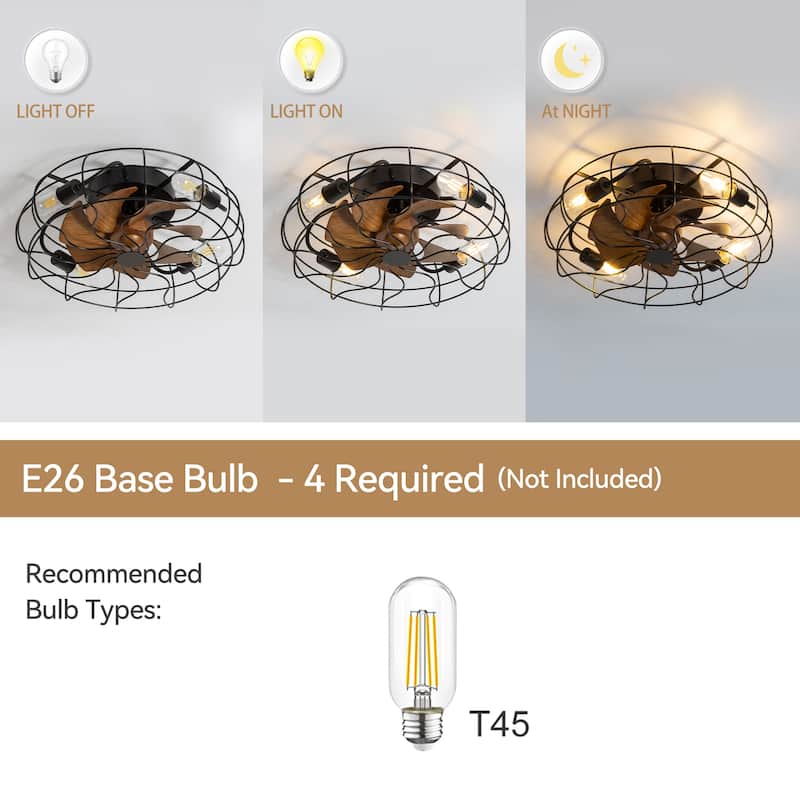 19 Inch 7-Blade Enclosed Indoor Flush Mount Caged Ceiling Fan with Light and Remote