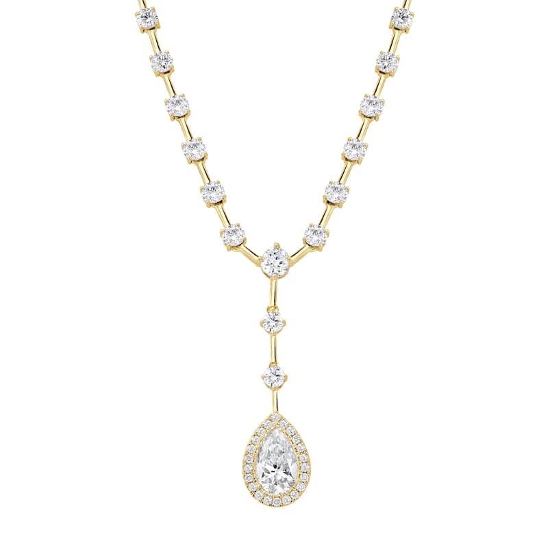 Auriya 14K Gold Lab Grown Station Diamond Lariat Pear Necklace 4 1/6ct. tw. (F-G VS) - Yellow