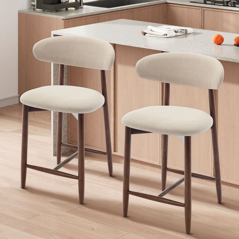 RENEWLINE Mid-Century Modern Upholstered Bar Stools with Backrest - Solid Wood Legs Counter Height Stools