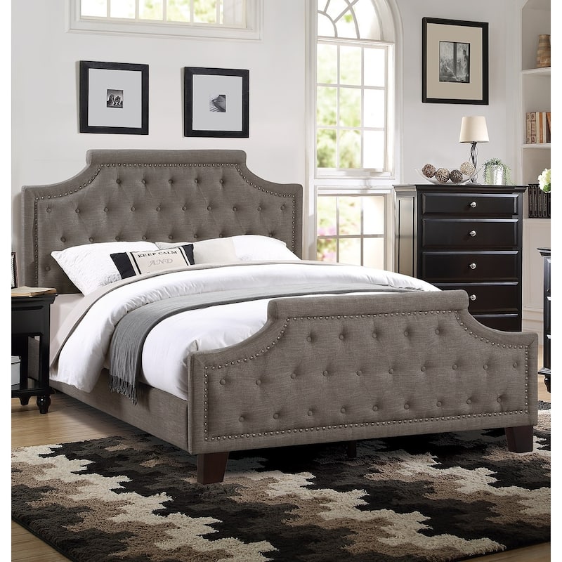 Modern Style Brown Polyfiber American Traditional 1pcs California King Size Bed Only Button Tufted Headboard Footboard - Brown