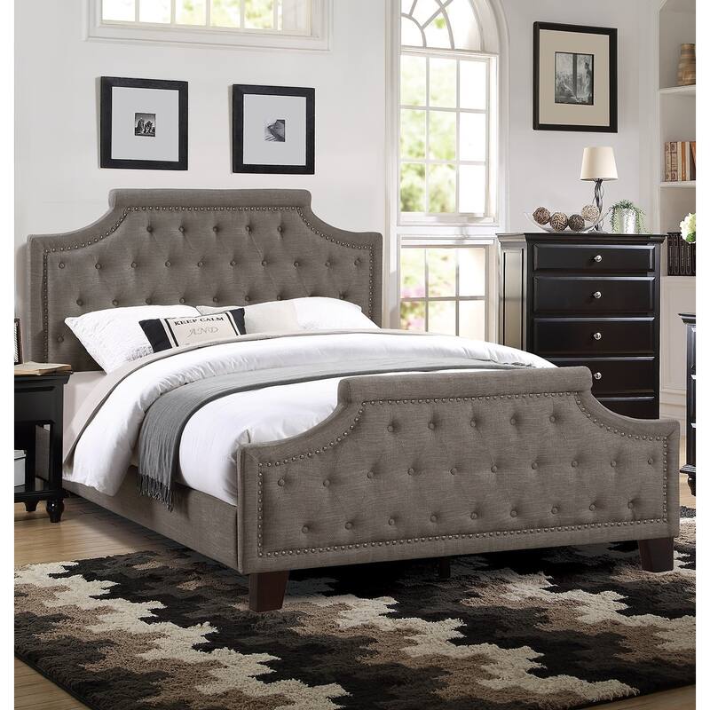 Modern Style Brown Polyfiber American Traditional 1pcs Eastern King Size Bed Only Button Tufted Headboard Footboard - Brown