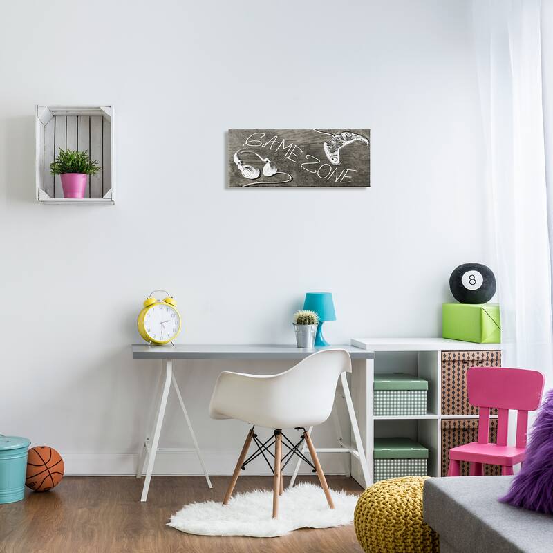 Stupell Game Zone Phrase Music Headset Video Game Controller Canvas Wall Art - White