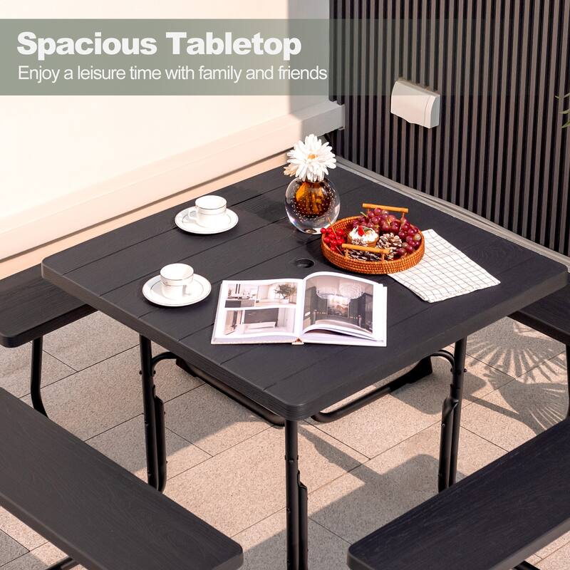 Gymax Outdoor Picnic Table 8-person Square Picnic Table Bench Set w/ 4