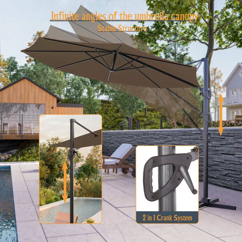 LIVOOSUN 10FT Round Cantilever Umbrella Patio Offset Umbrella For Outdoor Space, Solution-Dyed Fabric, 360° Rotation System