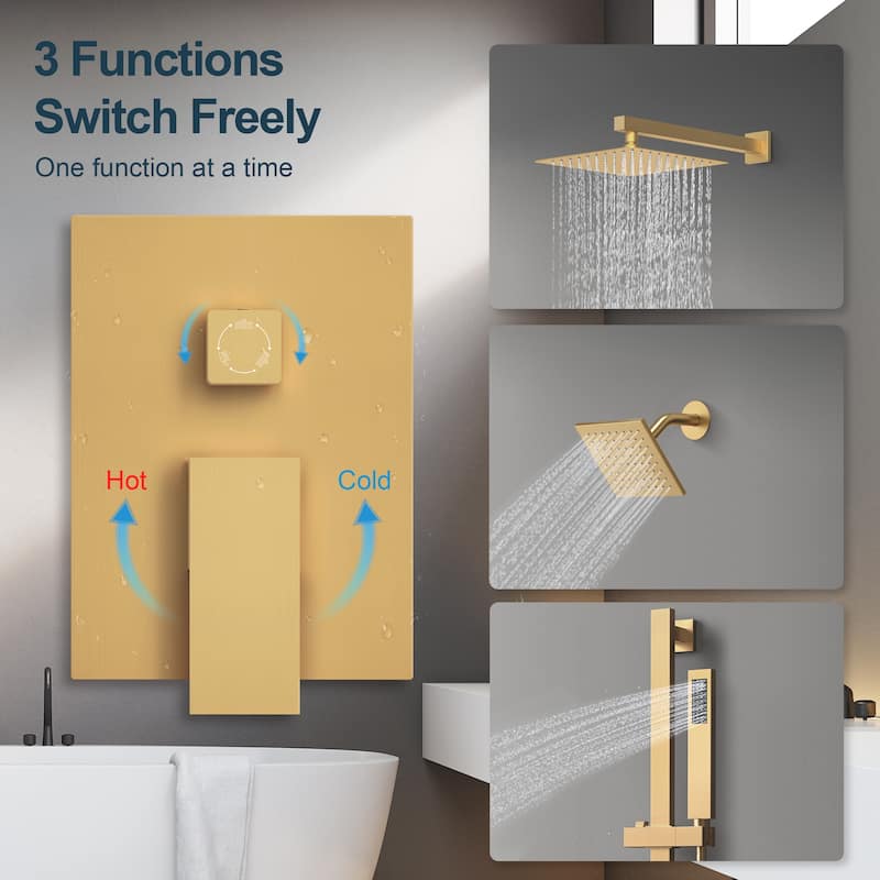 GRANDJOY Shower Faucet Set 10 and 6 inch Wall Mount Rainfall Dual Shower Heads with Handheld Shower Spray Combo High Pressure
