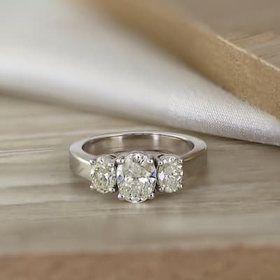 Auriya Platinum 2 carat TW 3-Stone Oval Diamond Engagement Ring Certified
