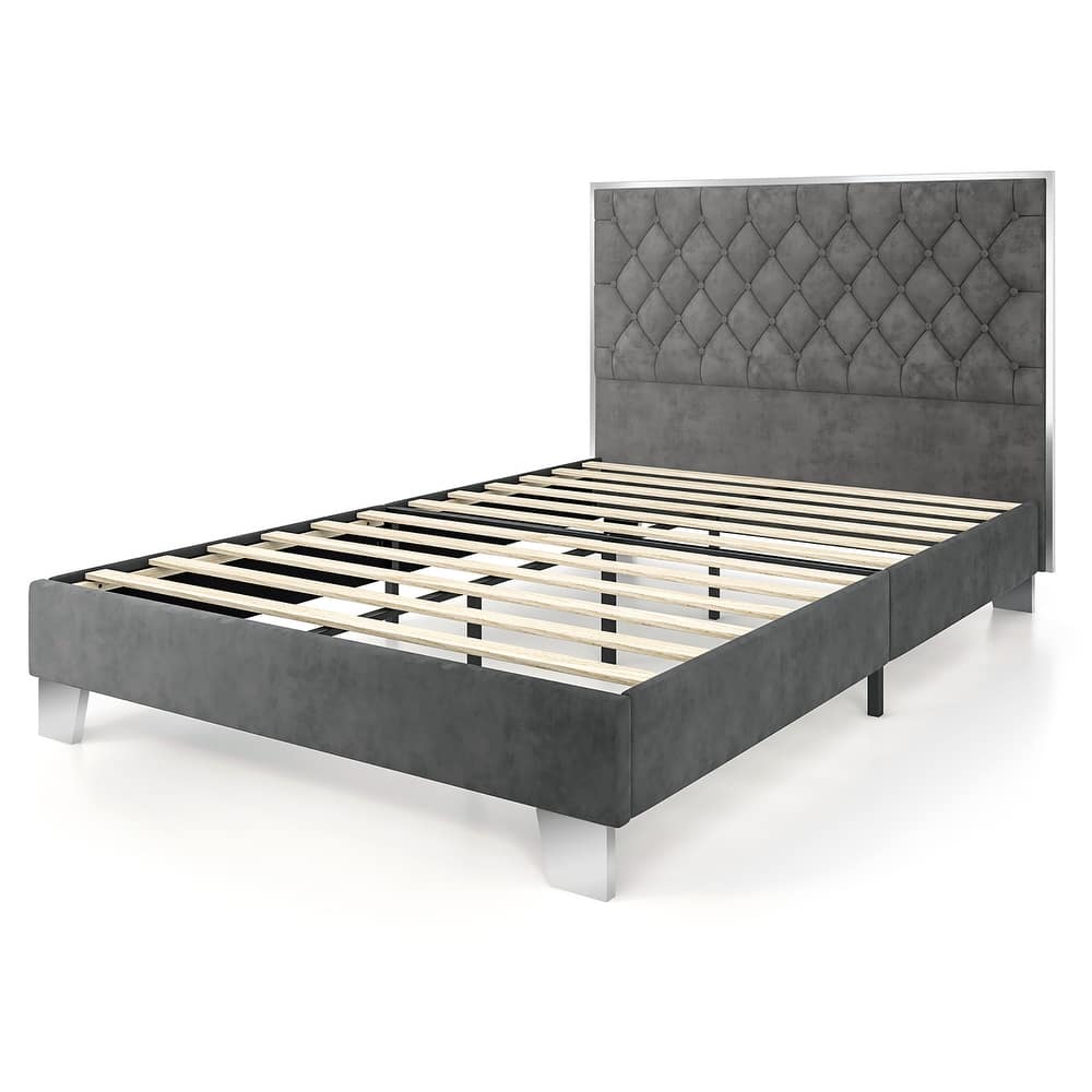 Costway Upholstered Bed Mattress Foundation with Button Tufted Velvet