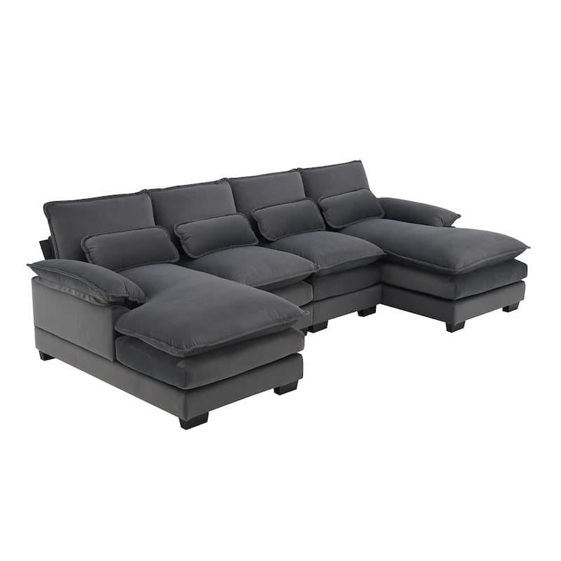 Modern U Shaped Sectional Sofa with Double Chaise Lounges and Armrest Storage for Spacious Family Living Rooms