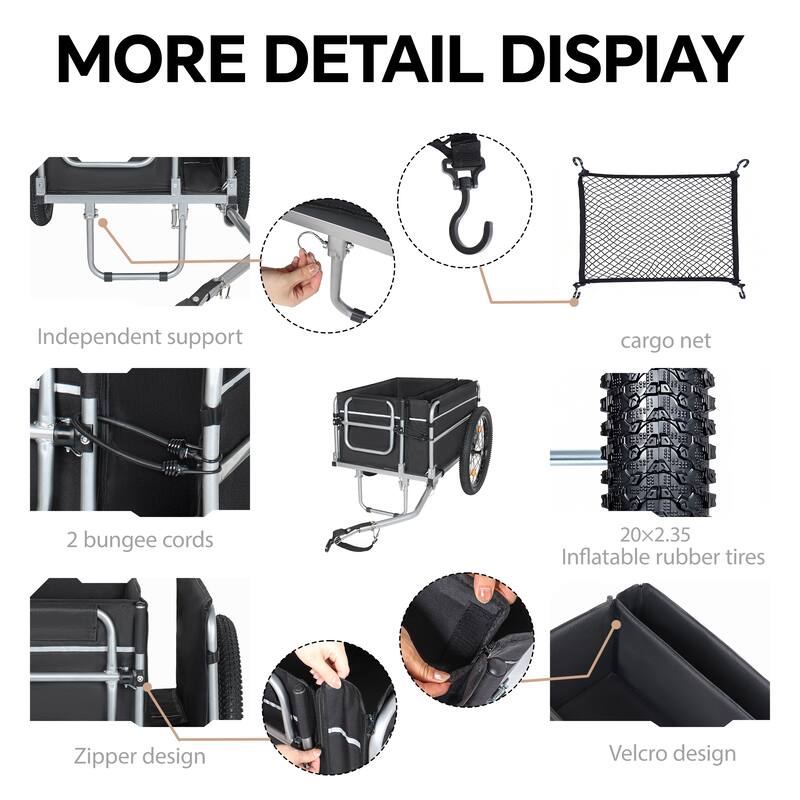 Bike Cargo Trailer, 110lbs Load Capacity, Heavy-Duty Bicycle Wagon Cart, Foldable Compact Storage, Featuring upgraded Fat tires