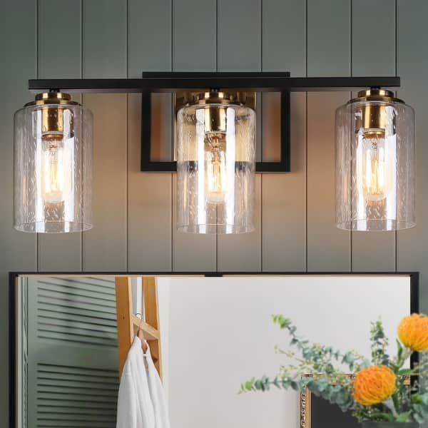 slide 2 of 28, 2/3/4-Light Modern Black Gold Bathroom Vanity Lights Seeded Glass Wall Sconces 3-Light