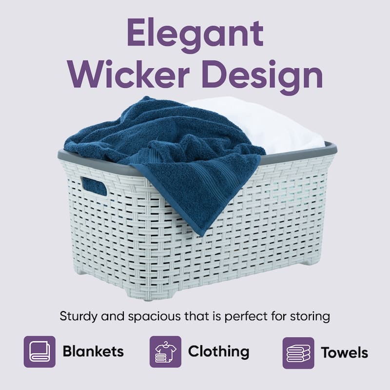 Superio Large Wicker Laundry Basket with Cutout Carry Handles - Capacity: 50l