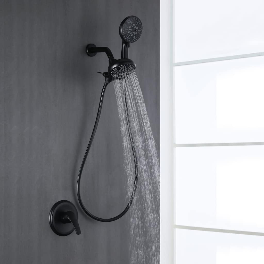 Wall Mount Shower System With Handheld Showerhead & Rain Shower Combo Set High Pressure Dual 2 in 1 Matte Black Shower Faucet