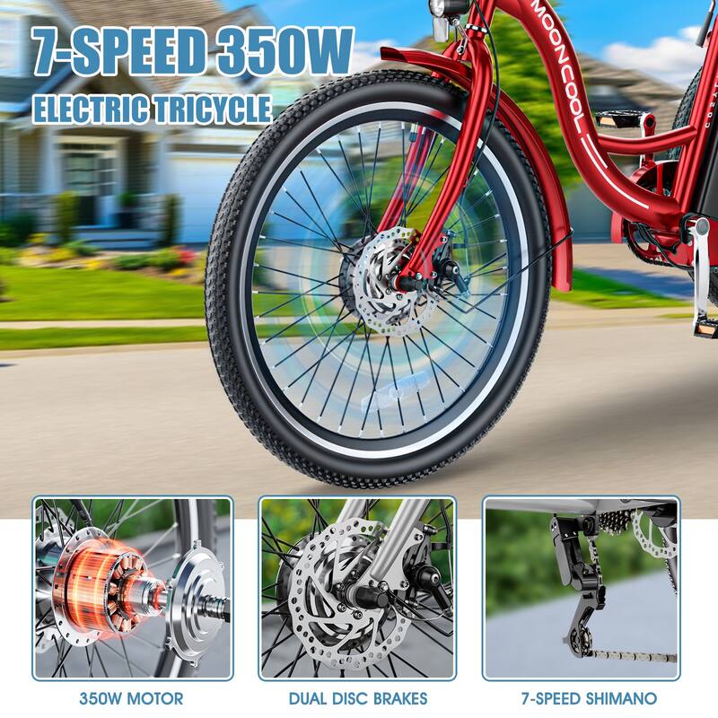 DoCred 24" Adult 7-Speed Electric Tricycles, 3 Wheel Bike Bicycle