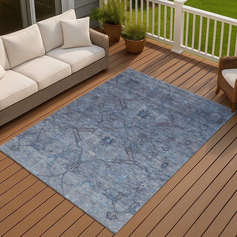 Machine Washable Indoor/ Outdoor Boho Global Chantille Rug - Blue - 2'6" x 3'10"