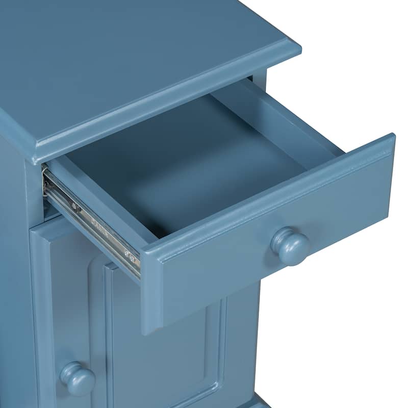 Vintage Side Table with USB Ports Flip Top and Storage Drawer - 22.8" H x 24.4" W x 12.6" D