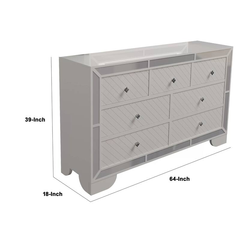 Athon Wide Dresser with 7 Drawers, Diamond Patterns, Ivory Wood
