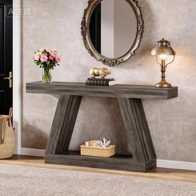 55-Inch Wooden Console Table with Storage, Farmhouse Sofa Table Entryway Table for Hallway, Living Room