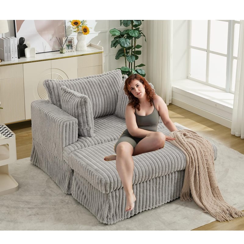 Modern 47.8" Upholstered Oversized Chaise Longue Chair with Ottoman and Pillows