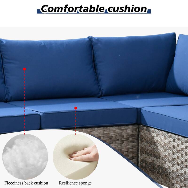 HOOOWOOO 9-piece Wicker Outdoor Modular Wide Armrest Sectional Set Fire Pit Set