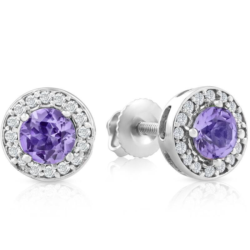 5/8ct Halo Diamond Amethyst Studs White Gold