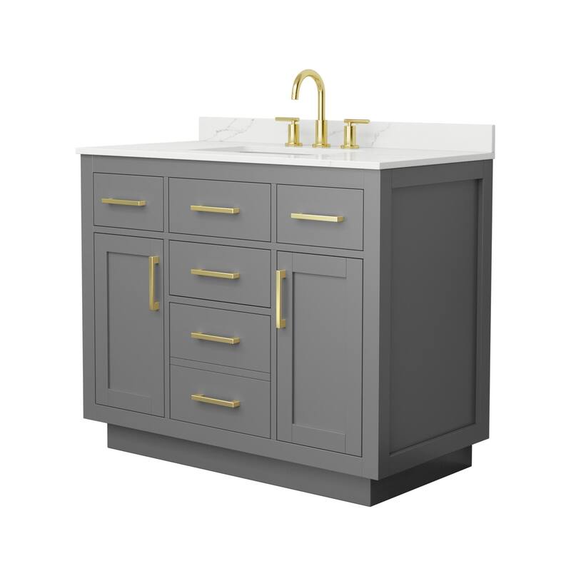 Wyndham Collection WCG262642S-QTZ-US3MXX Beckett TK 42" Free Standing - Dark Gray / Giotto Quartz Top / Brushed Gold