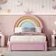 preview thumbnail 10 of 13, Upholstered Rainbow Design Princess Platform Bed with Storage Drawer, Twin/Full Size Velvet Bed Frame w/Rainbow Shaped Headboard